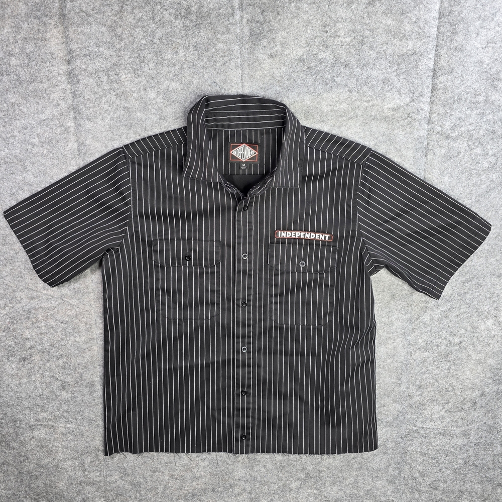 Black Pinstripe Independent Skateboarding Mechanic Button Down Shirt